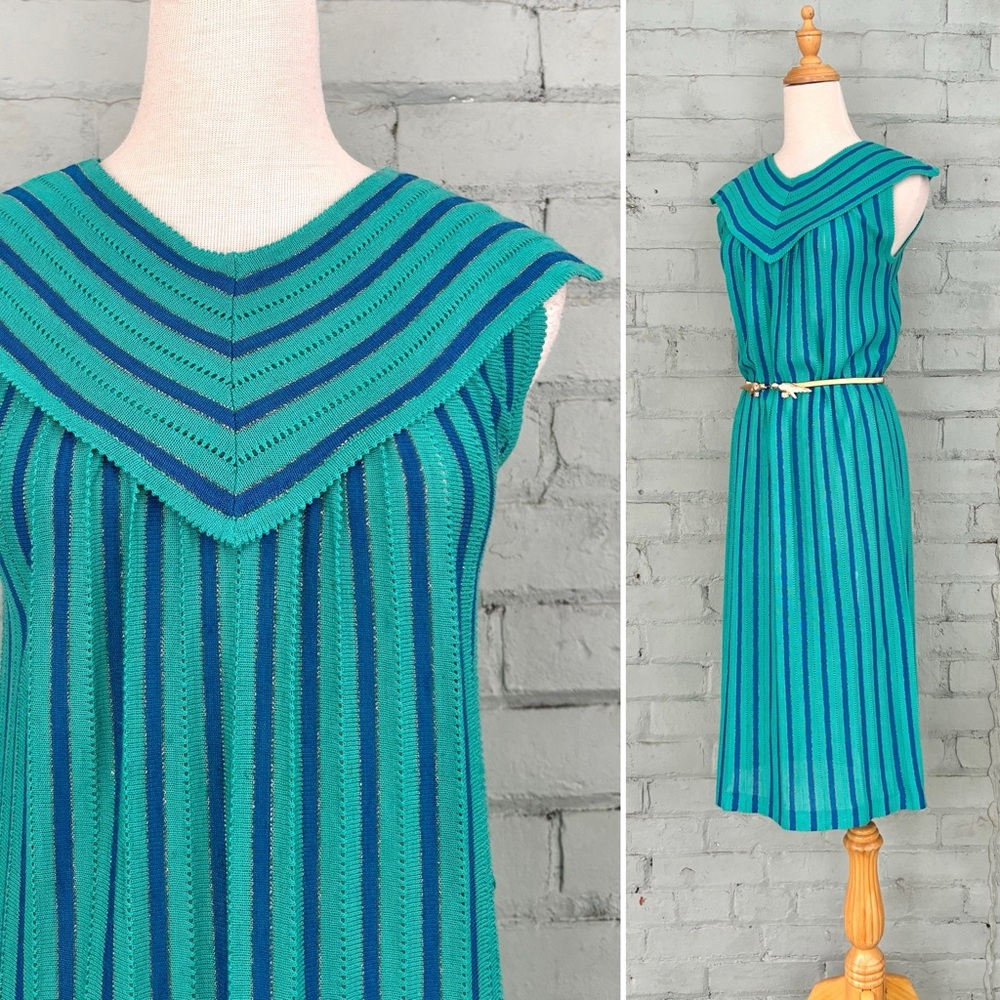 Vintage Striped Sleeveless Knit Midi Dress